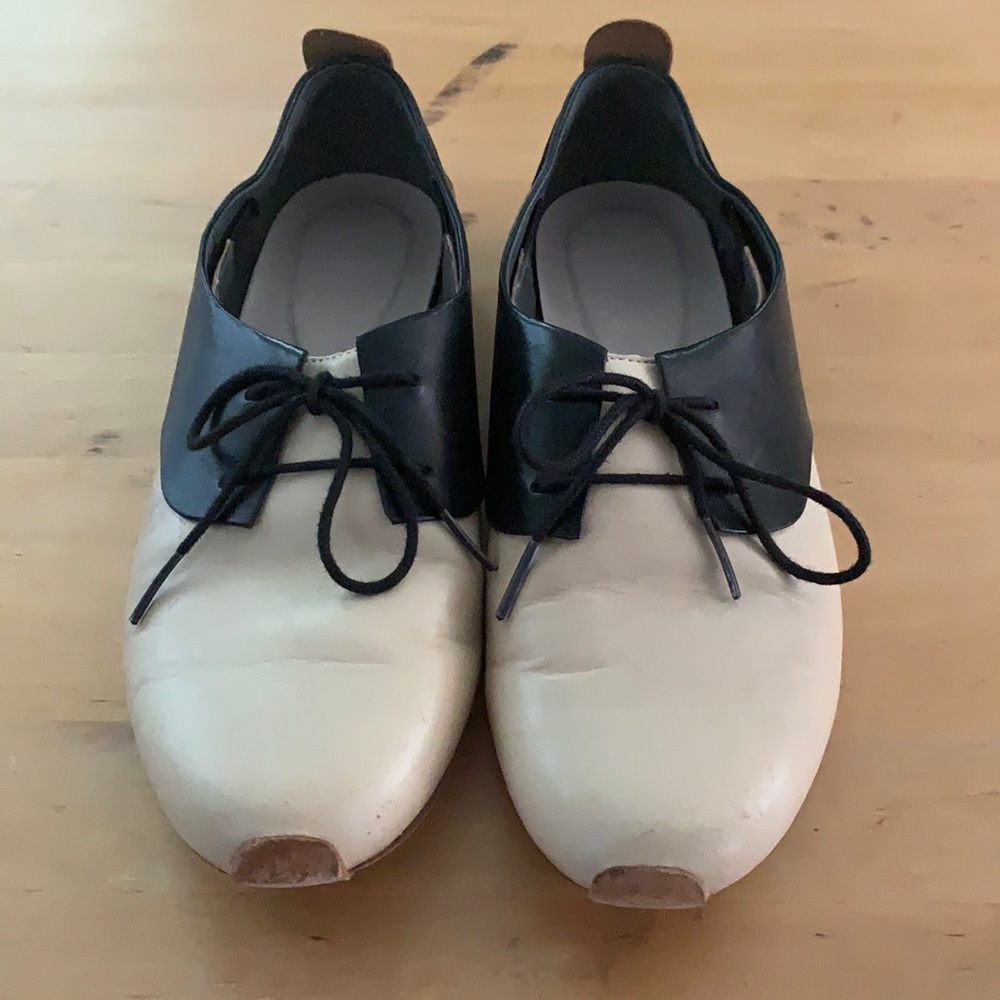 black and nude vintage lace up shoes
